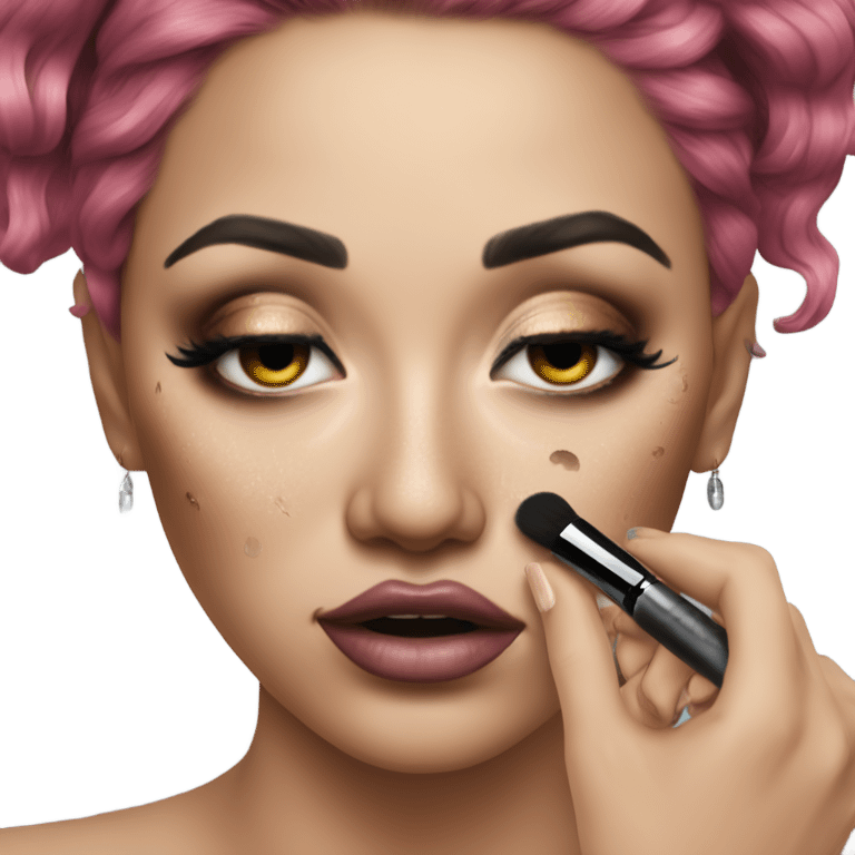 Hyper Realistic Beautiful tattooed woman applying her makeup while crying  emoji