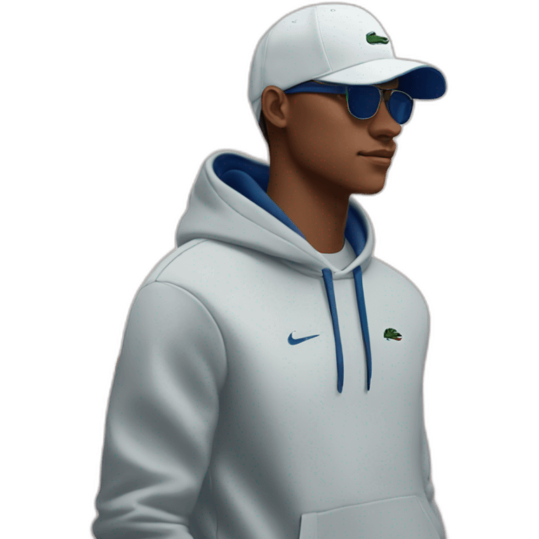 Guy using lacoste hoodie and Nike cap and oakley juliet emoji