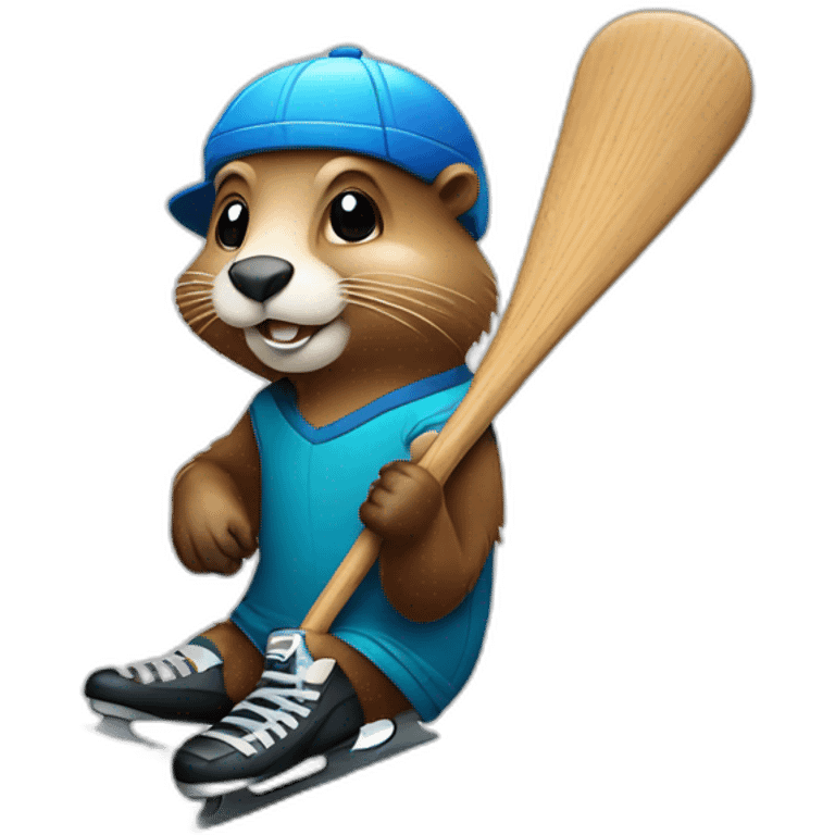 beaver with ice skate and  ice hockey stick in hand emoji