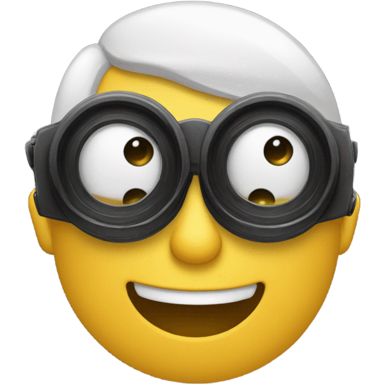 An emoji face making a 'glasses' gesture by forming circles with both hands and placing them around the eyes, resembling binoculars or playful glasses emoji