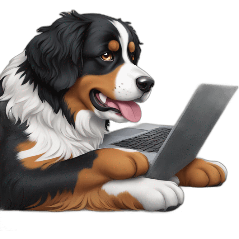 Bernese mountain dog writing a laptop emoji