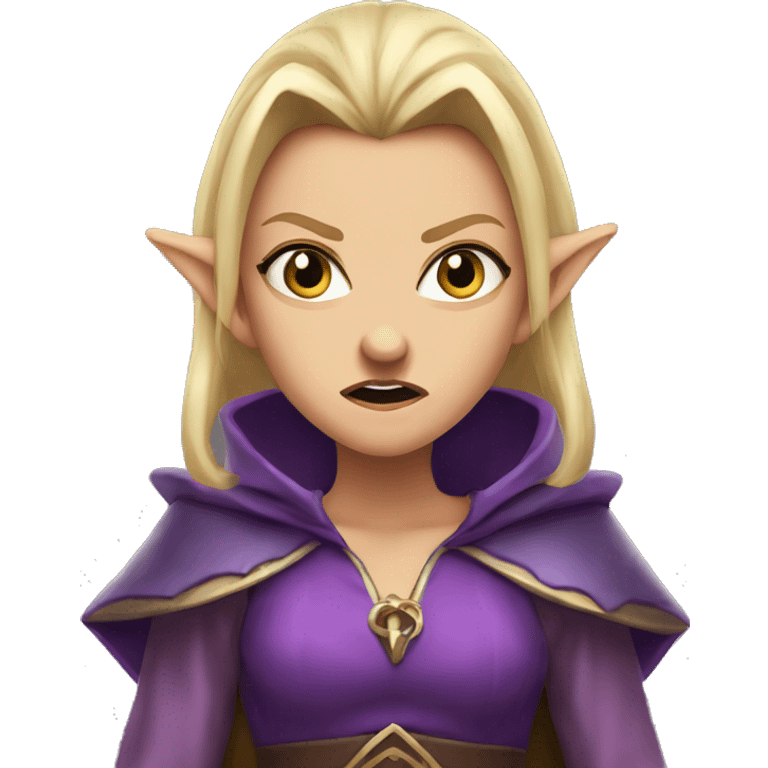 enraged angry, Noble female Elf with Elf ears and blonde hair and purple robes emoji