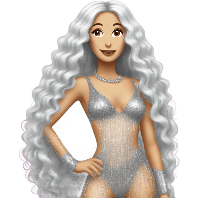 CHER in her long glittery hair outfit   emoji