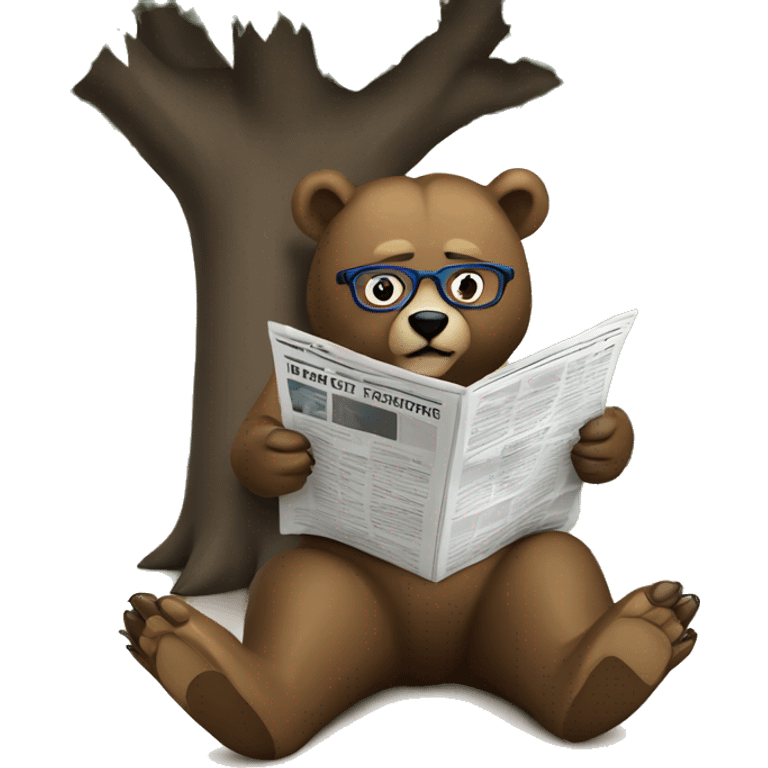 Bear lounging under a tree wearing glasses reading a newspaper. emoji