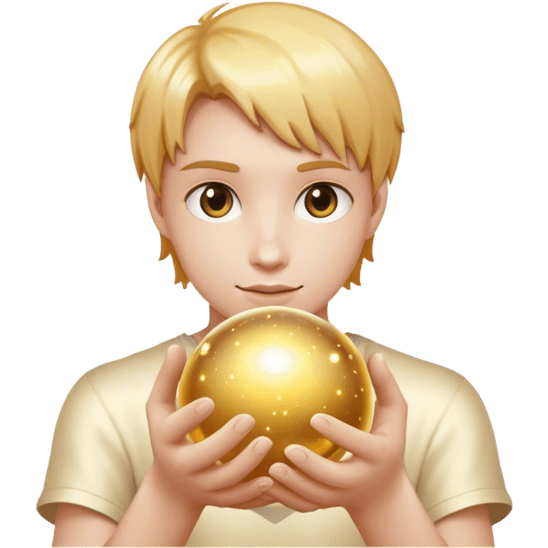 Cinematic realistic golden colored magic ball sparkles in your hands emoji