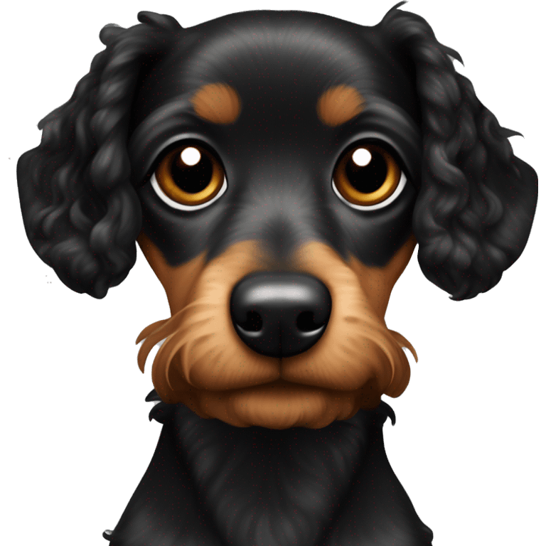 Doxiepoo black and tan curly ears but looks more like a Chiweenie emoji