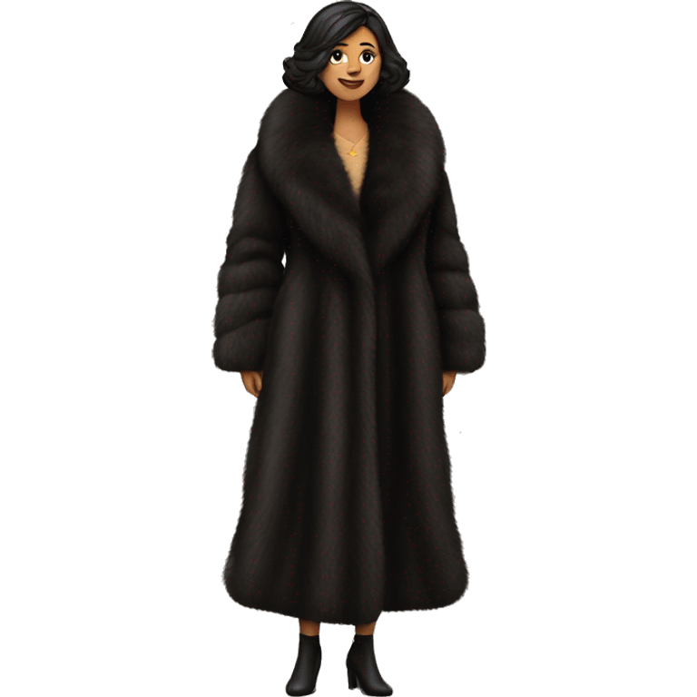 Dark haired woman wearing big full length fur coat emoji