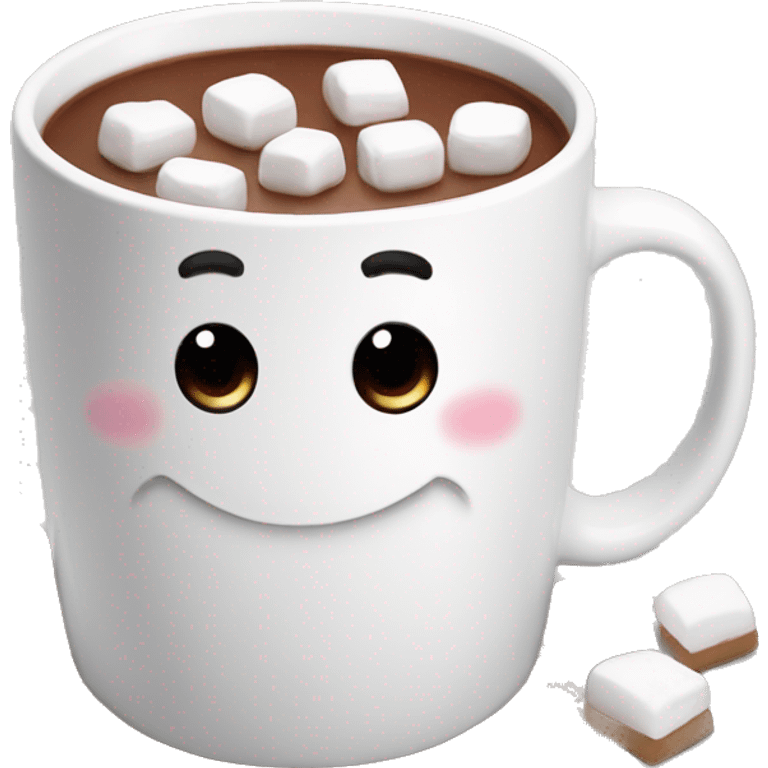 hot chocolate in white mug with marshmallows emoji