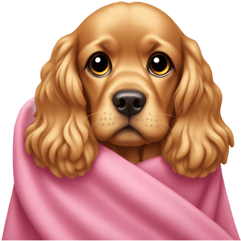 golden Cocker spaniel in a pink blanket emoji