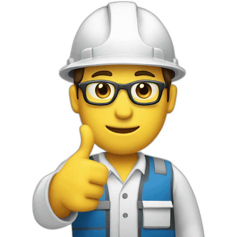 engineer wearing a white construction hat and giving a thumbs up with his hand emoji