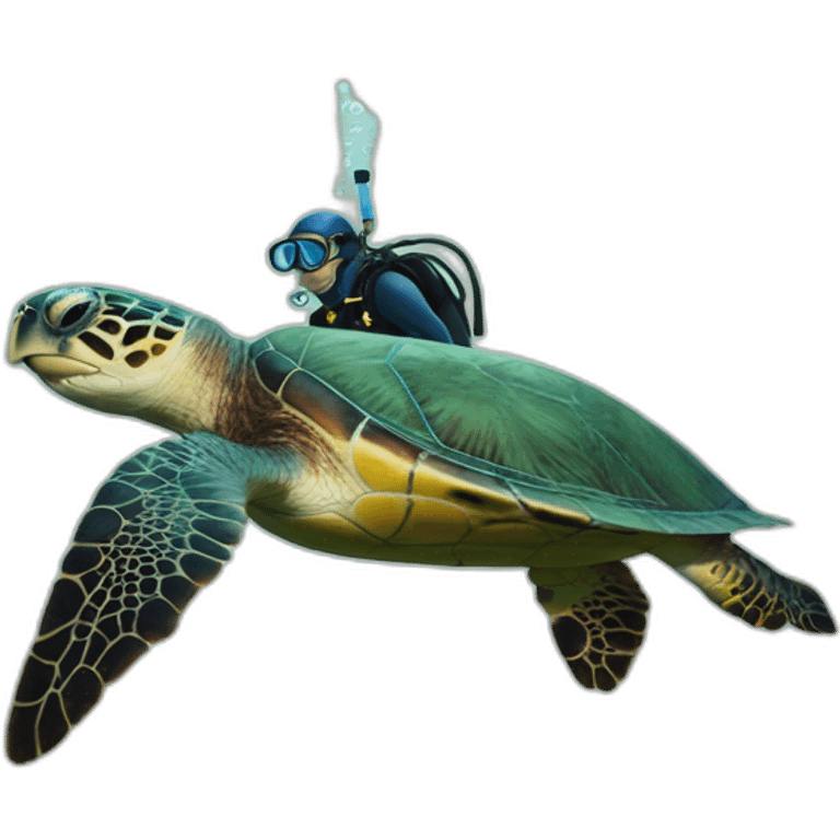 sea turtle with scuba diver swimming emoji