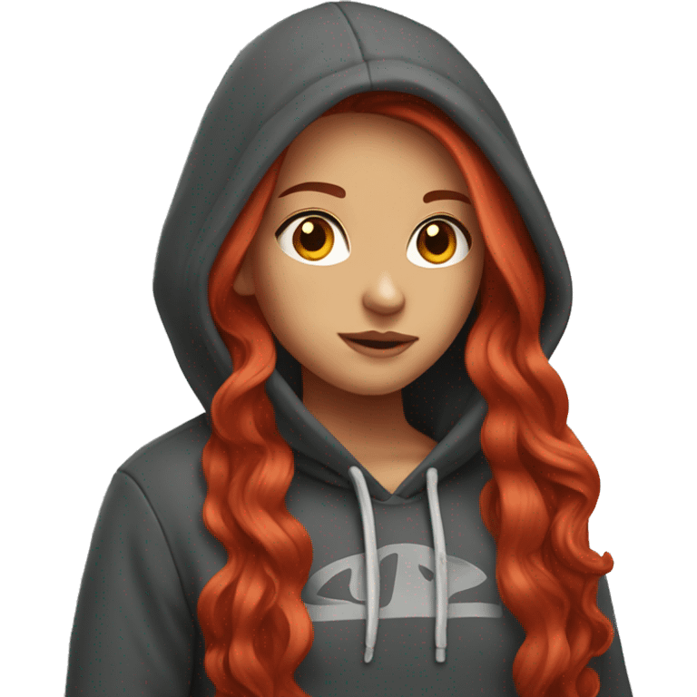 Pretty Girl with long red hair and a hoodie emoji