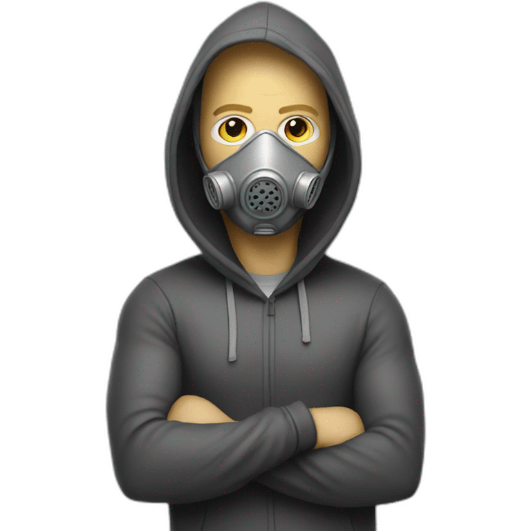 white man with hoodie and gas mask crossing arms with airbrush emoji