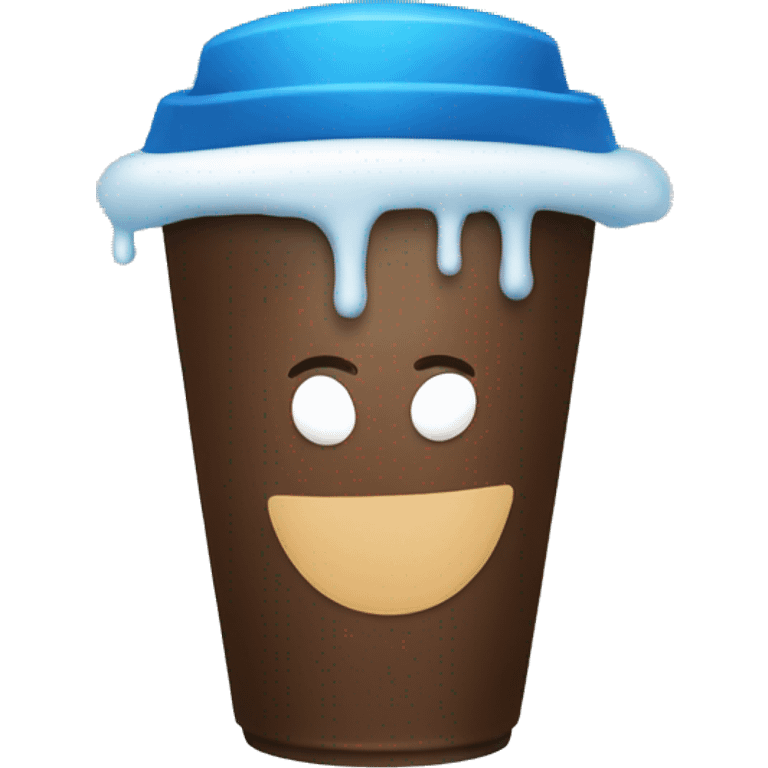 A cap of coffee  with a blue snowflake on top emoji