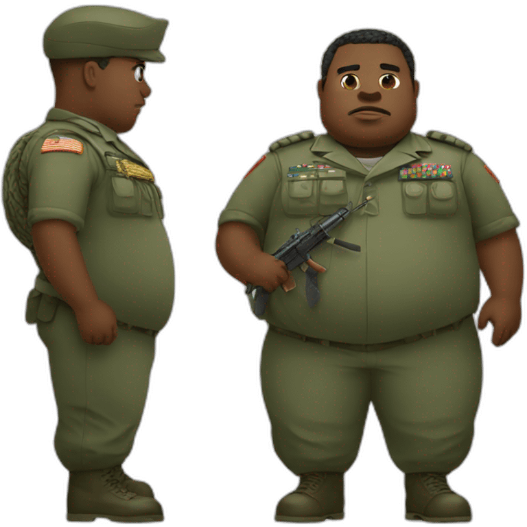 a fat black man dressed in military attire fighting with a crocodile emoji