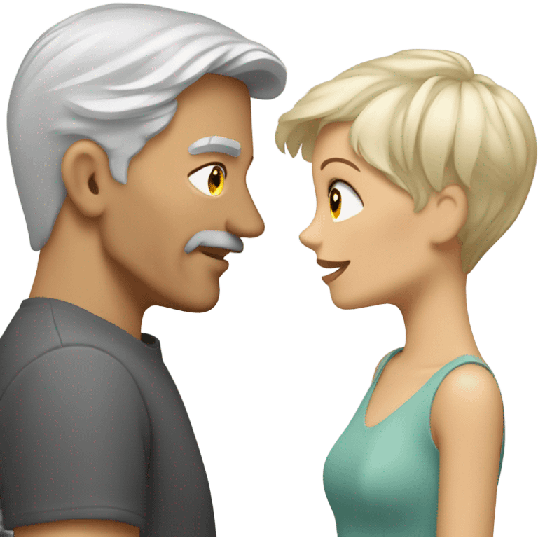 Handsome greying man with long hair kissing blond athletic woman with pixie cut emoji