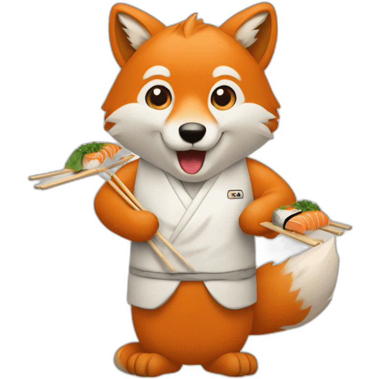 un renard qui mange un sushi emoji