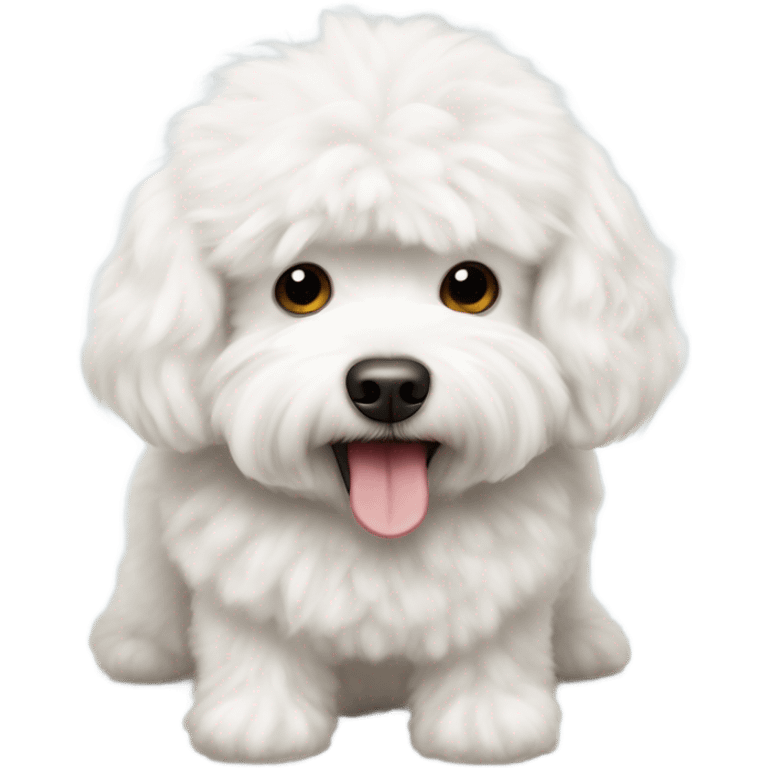 Chubby white Maltese poodle eating meatballs emoji