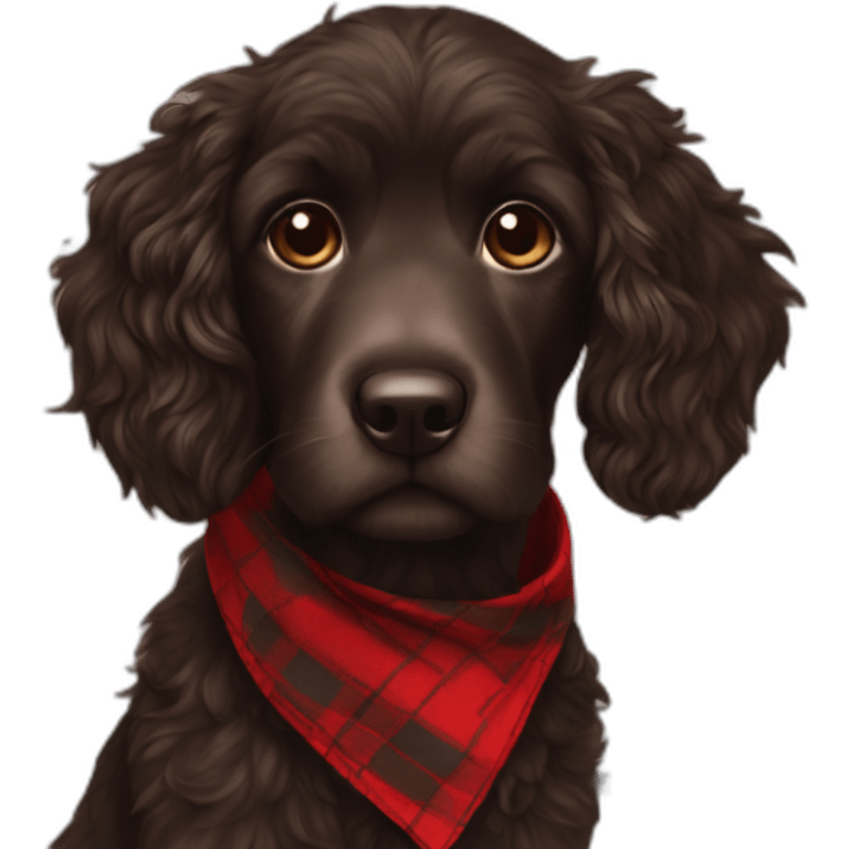 Black Chocolate brown colored doodle with a red and black flannel hankerchief emoji