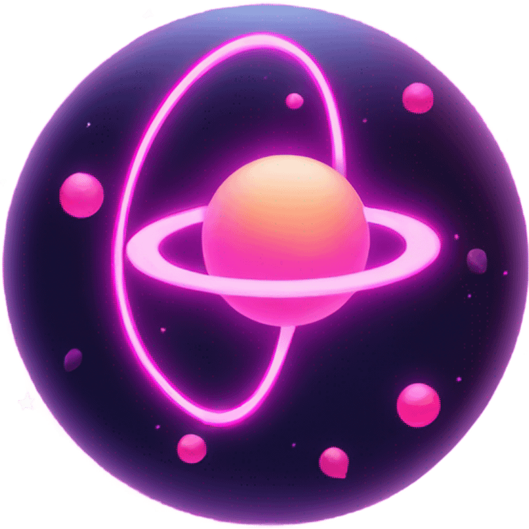 Neon pink planet with glowing rings and hearts  emoji