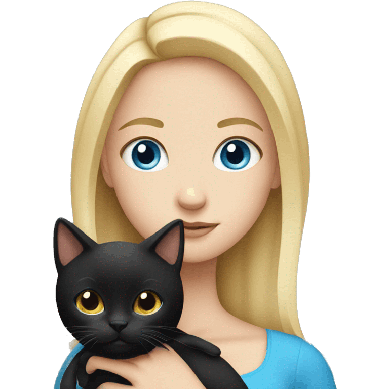 Blue eyed blonde girl holding black cat emoji