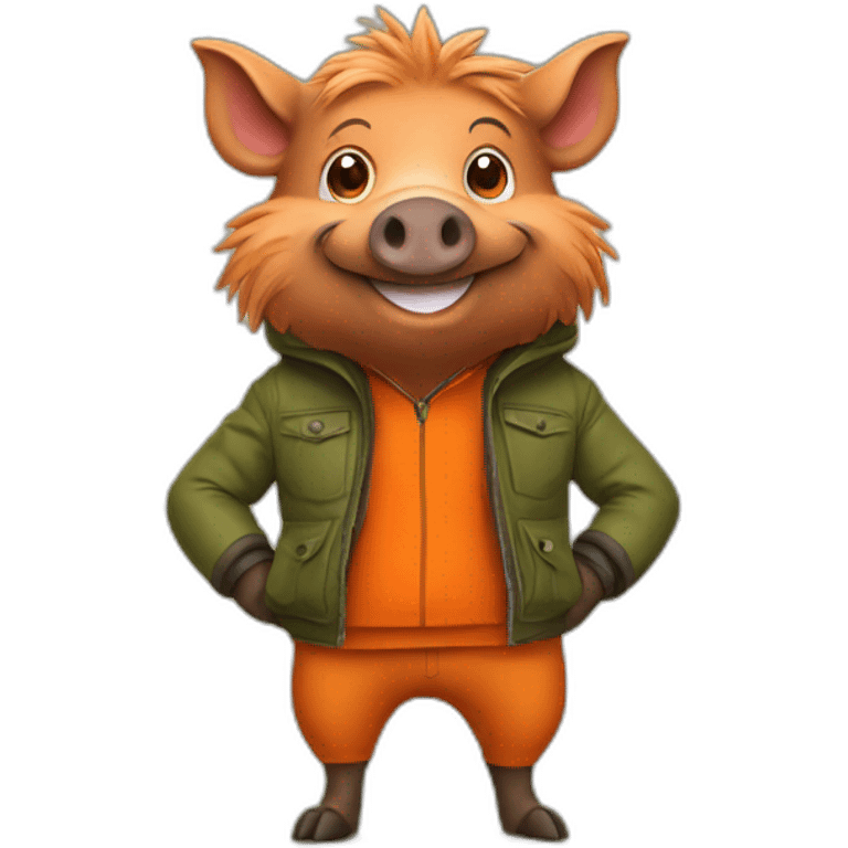 Happy wild boar with orange jacket emoji