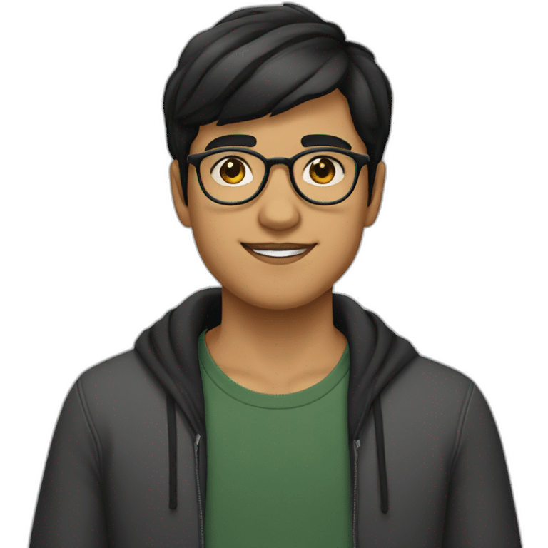 a light skin Pakistani teenager, wearing round glasses, short moustache, black straight hair emoji