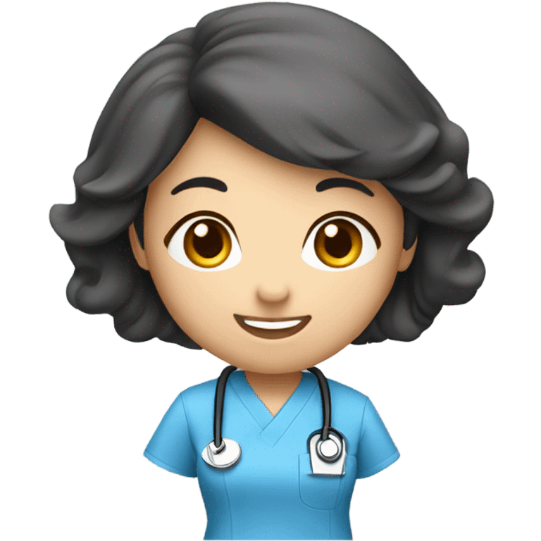 cute Asian nurse with smile, without hat, blue clothes emoji