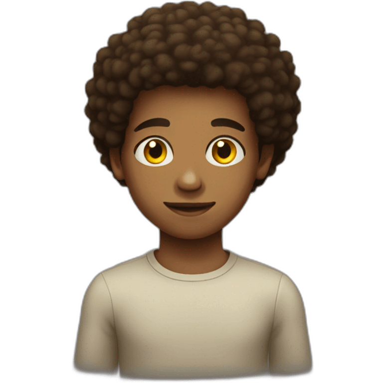 Afro haired Young boy with one brown eye and the other yellow emoji