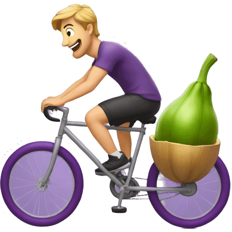 Man riding a bike on top of a eggplant emoji