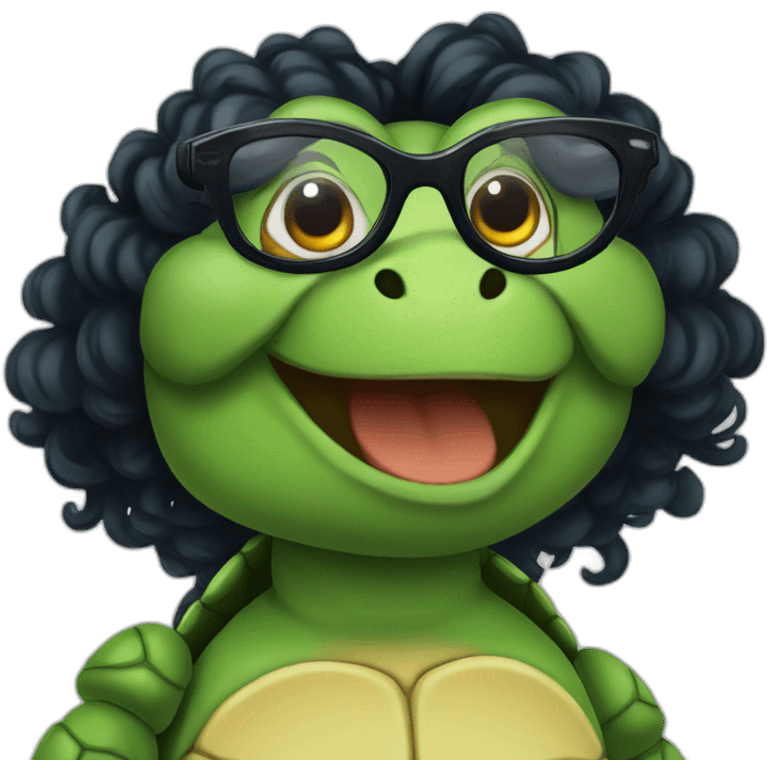 Sexy Turtle with glasses and long black curly hair emoji