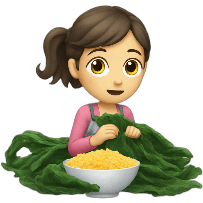 Girl watching tv eating seaweed emoji