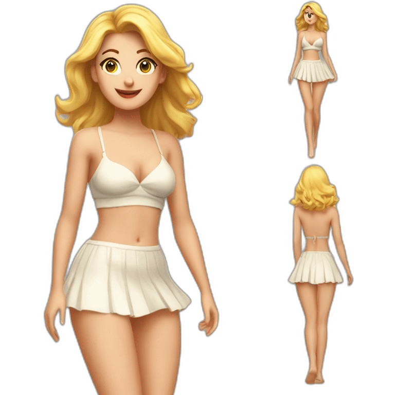 full body back view curvy caucasian beauty in small skirt lifted by the wind bikini emoji