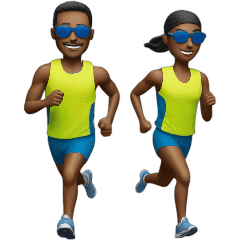 three runners running with cap a light Running Vest and a pair of sunglasses emoji