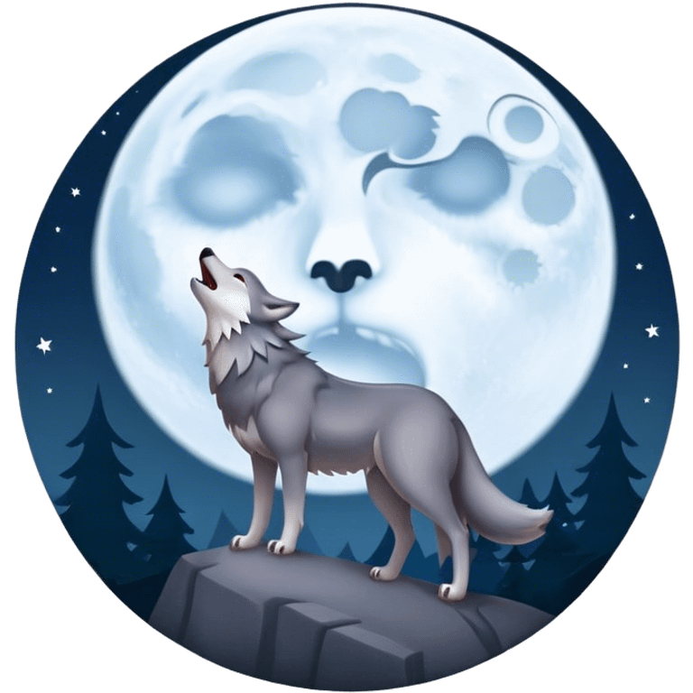 Full Moon with Howling Wolf emoji