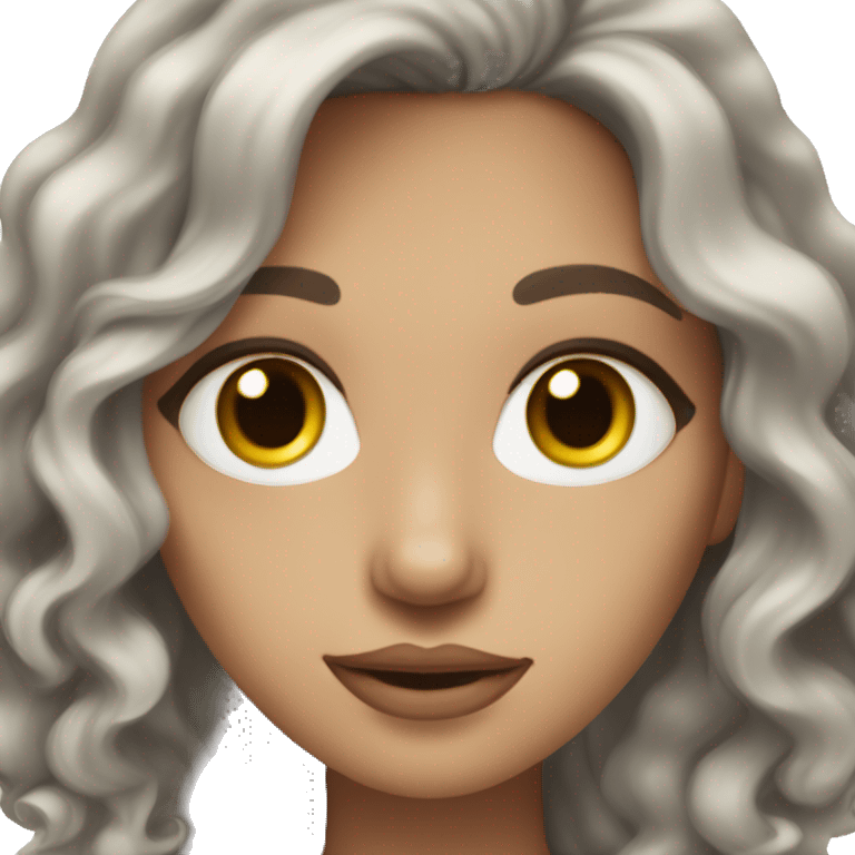 Face of a Women with dark blonde and wavy hair, blue and grey eyes, paler skin and freckles  emoji