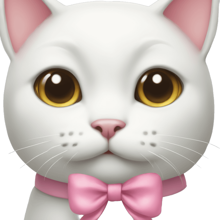 cute white cat head with pink bow  emoji