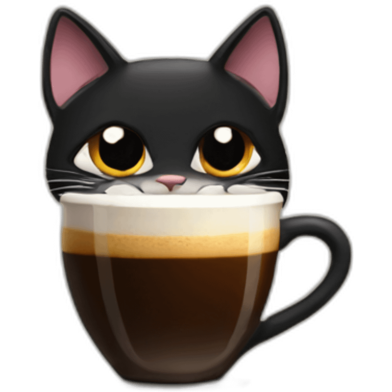 black cat drinking cappuccino emoji