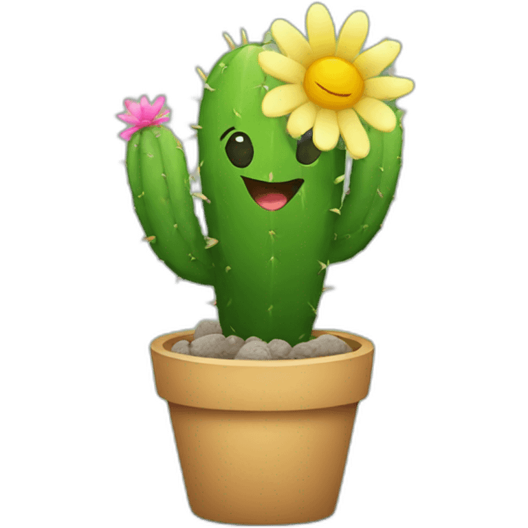 cactus smiling and holding a flower emoji