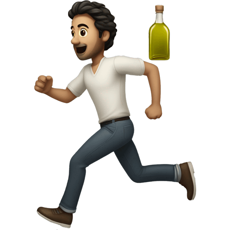 A white man with dark hair running with an olive oil bottle in hand emoji