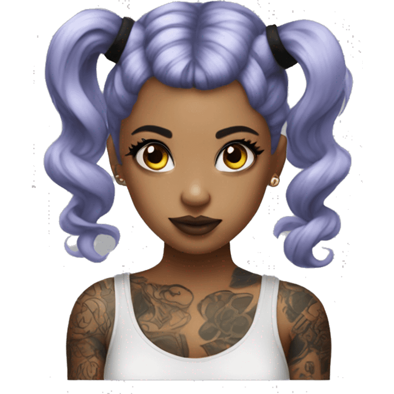 Tattooed girl with space buns and side bang emoji