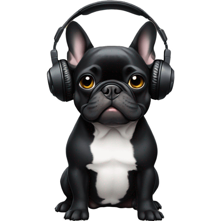 All black French bulldog wearing headphones  emoji