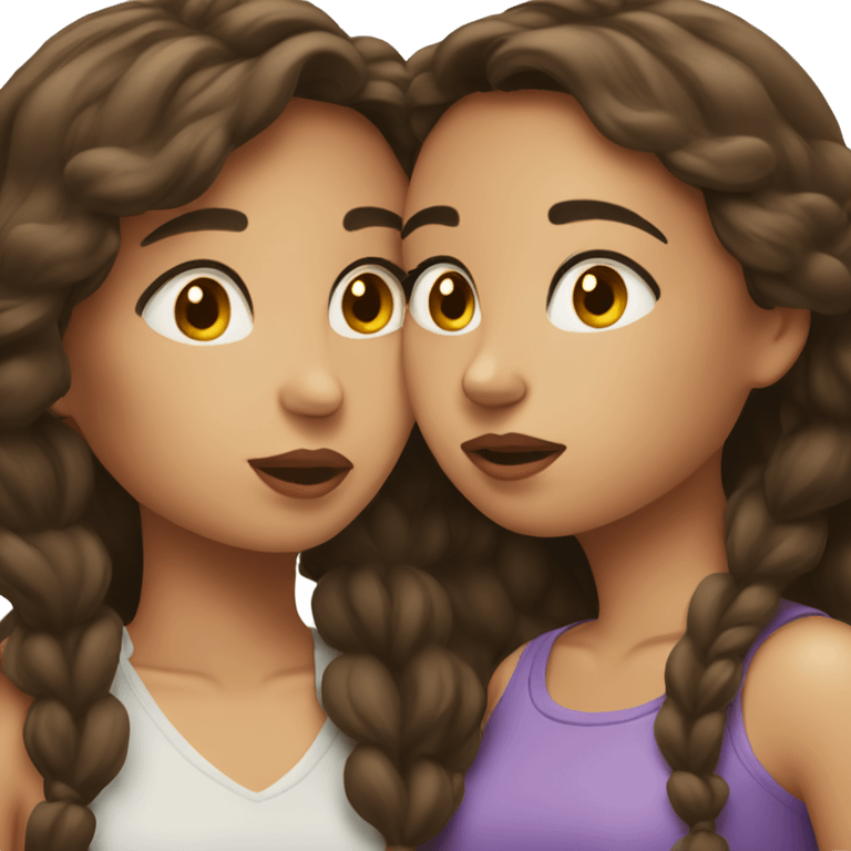 two brunette girl kissing emoji