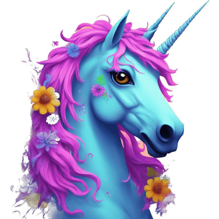 Zombie Pegasus unicorn psychedelic flowers floral groovy art neon rave raving emoji