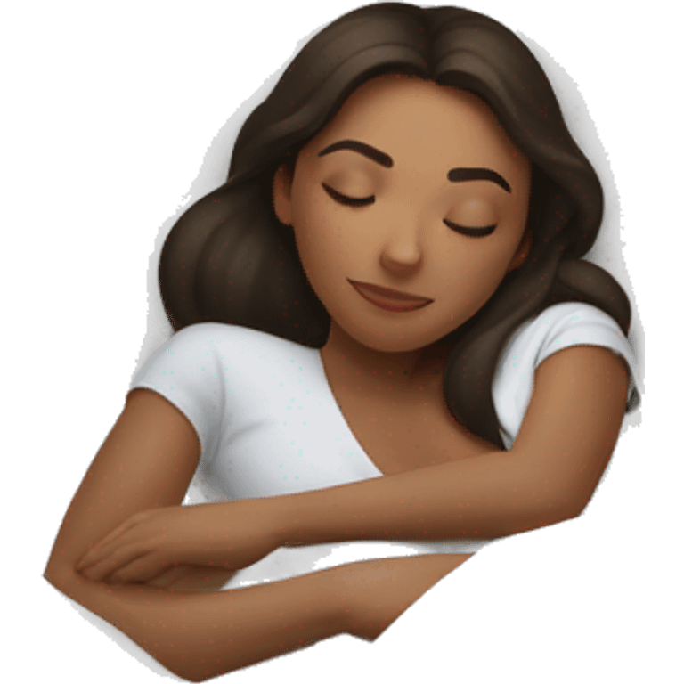 Brunette girl sleeping on white bed emoji