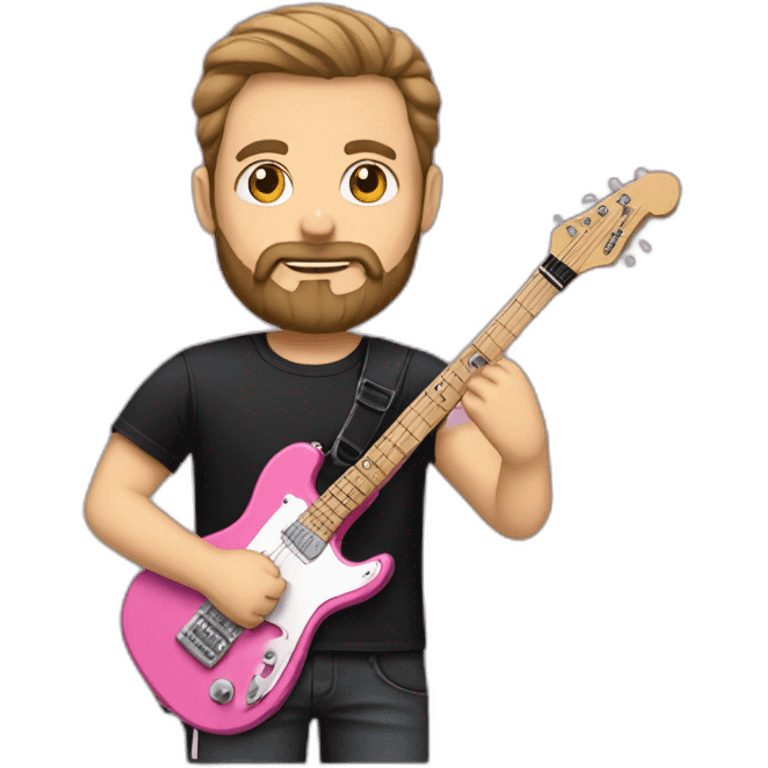 white man with beard and black t shirt and pink electric guitar emoji