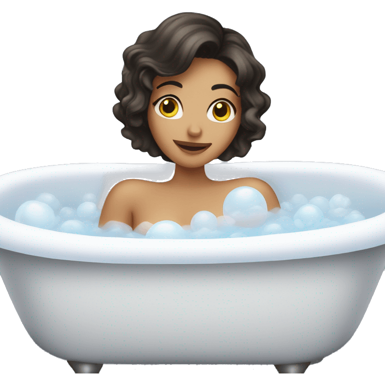 Brunette Woman taking a bubble bath in big bathtub emoji