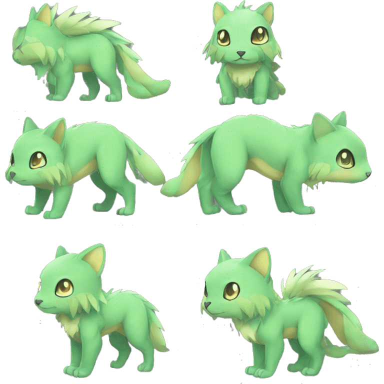 Cute cool green animal hybrid Fakemon full body emoji