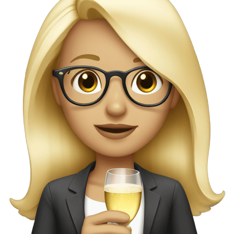 Blond girl wearing glasses drinking champagne  emoji