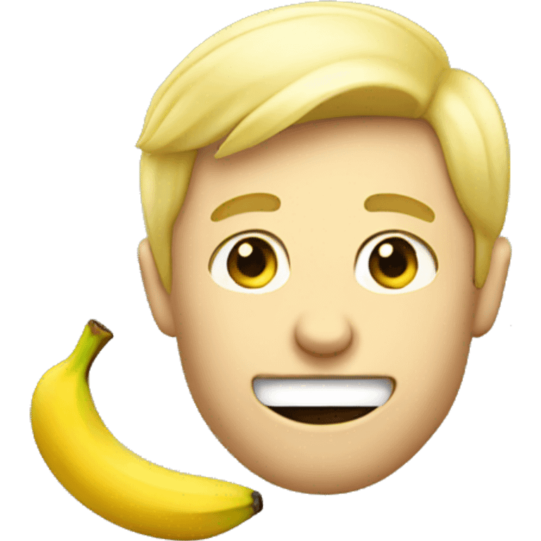 A blond man eating a banana and winking emoji